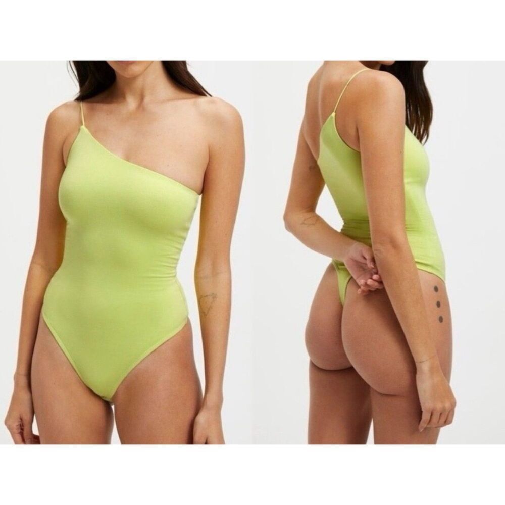 Good American 90s Good Touch One Shoulder Bodysuit Size 2 in a Key Lime Color